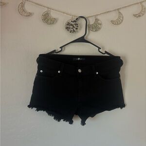 7 For All Mankind Black Jean Shorts with Scalloped Edges